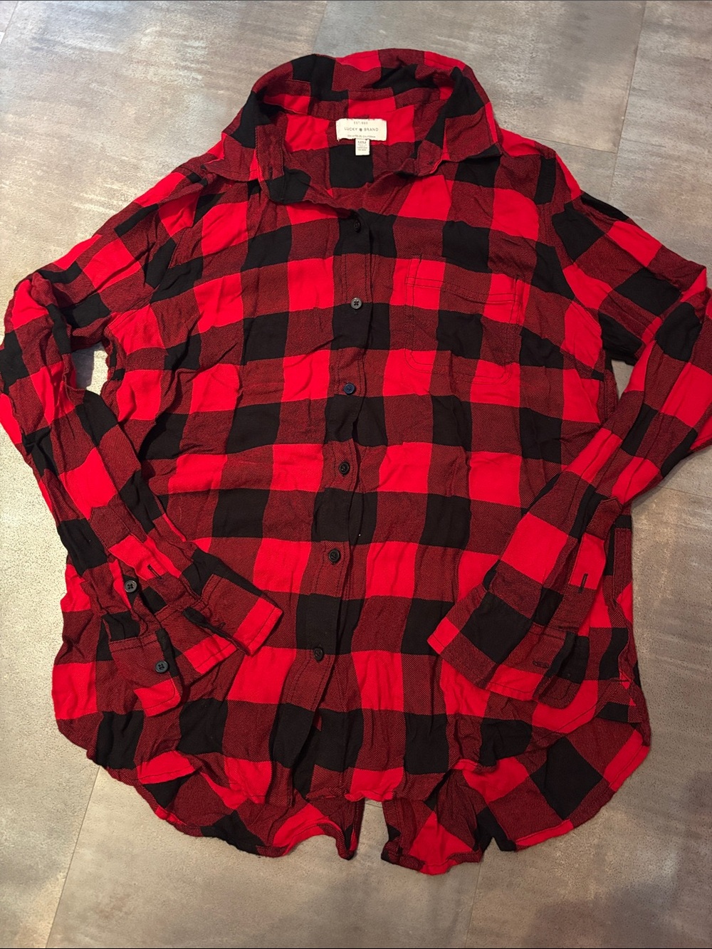 Lucky Brand women’s medium Red and Black Plaid Button-Down Shirt
